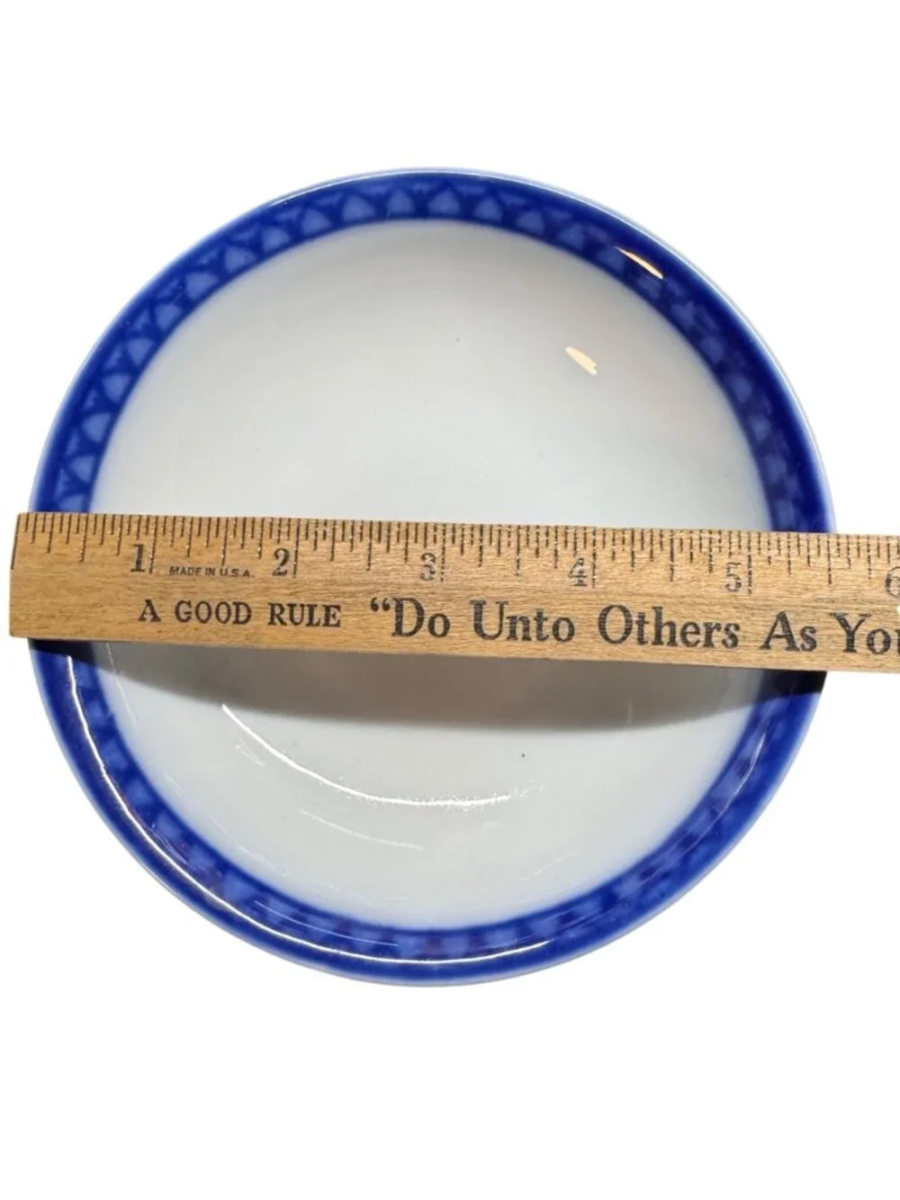 Williams-Sonoma White Porcelain Sauce Bowl Cobalt Blue Diamond Border 5.75 inch